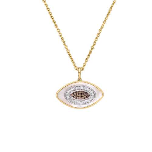 Marquise Mother of Pearl Coffee Diamond Inlay Chain Pendant