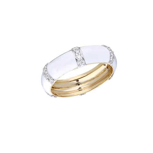Thin White Enamel Diamond Ring