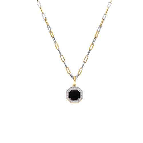 Small Octogon Black Onyx Diamond Link Chain Necklace