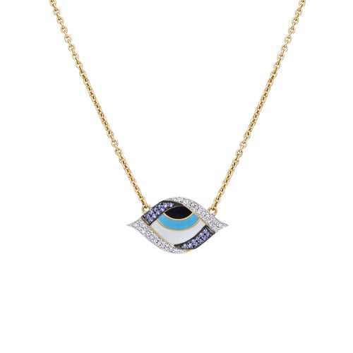 Enamel Evil Eye Tanzanite Diamond Chain Pendant
