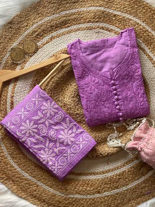 Light Purple Chikankari cotton Kurti With Pant