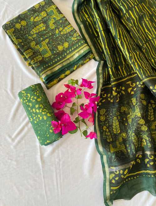 Ajrakh Print Salwar Suit in Chanderi Fabric  ( Unstitched)