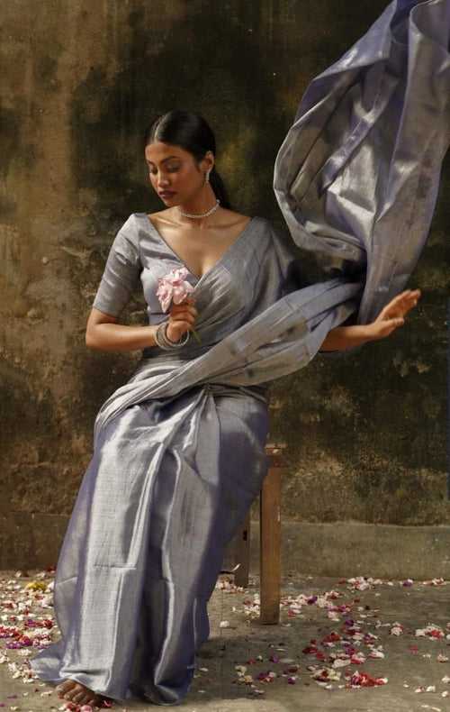 Grey Tissue Silk Saree With Blouse