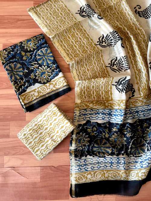 Buy Black Ajrakh Print Salwar Suit in Chanderi Fabric  ( Unstitched)