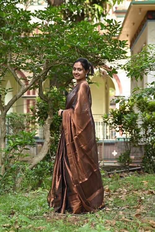 Copper Color Tissue Silk Saree With Blouse