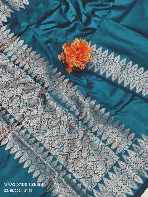 Sky Blue Designer Banarasi Soft Silk Saree