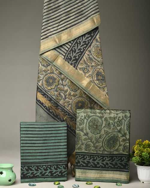 Floral Forest Maheshwari Silk Ajrakh Print Suit Material