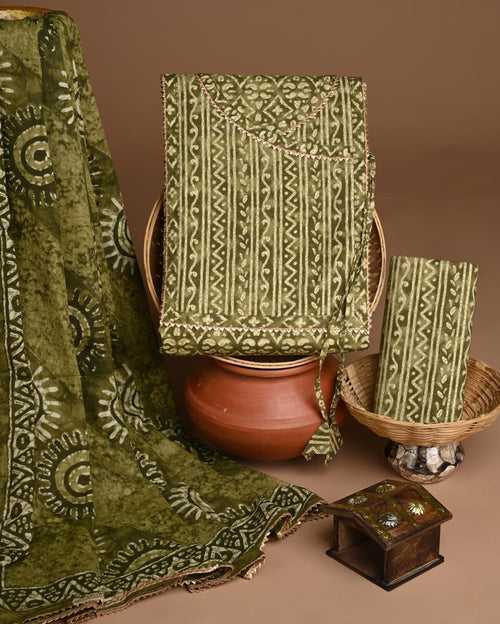 Mehendi Angrakha Traditional Printed Trending Cotton Suit Set