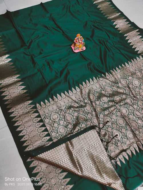 Emerald Green Designer Banarasi Soft Silk Saree
