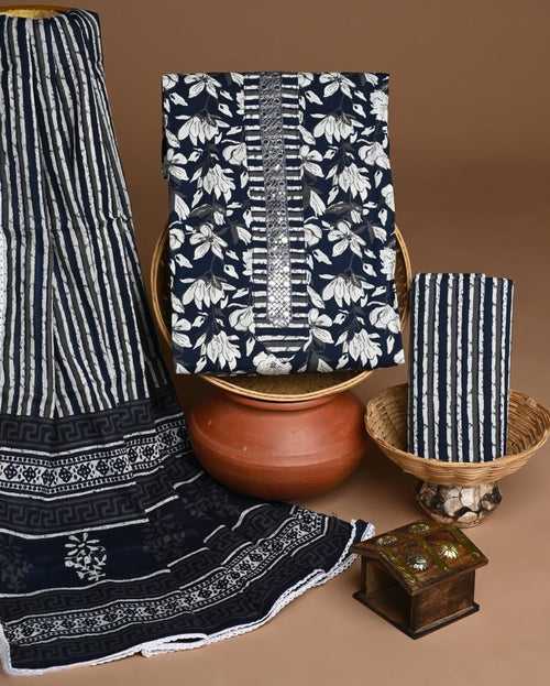 Midnight Blue Angrakha Gota work Cotton Suit Set