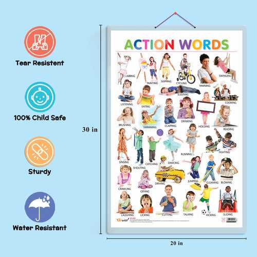 Set of 3 Colours, Shapes and Action Words Chart for Kids | 20"X30" inch |Non-Tearable and Waterproof | Double Sided Laminated | Perfect for Homeschooling, Kindergarten and Nursery Students