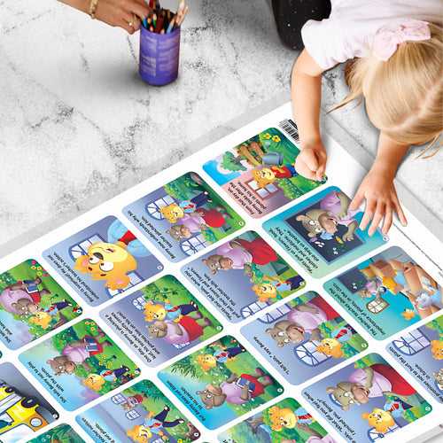 Set of 2 |2 IN 1 GOOD HABITS AND ACTION WORDS and 2 IN 1 BENNY LEARNS TO LOVE PLANTS AND BENNY SAVES THE TREE Early Learning Educational Charts for Kids|