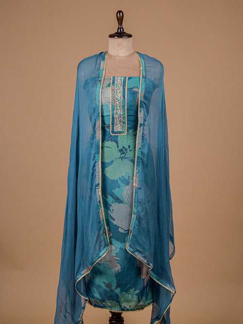 Blue Muslin Cotton Dress Material