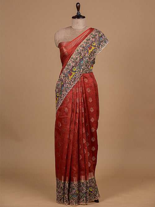 Peach Cotton Banarasi Saree