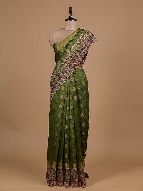 Green Cotton Banarasi Saree