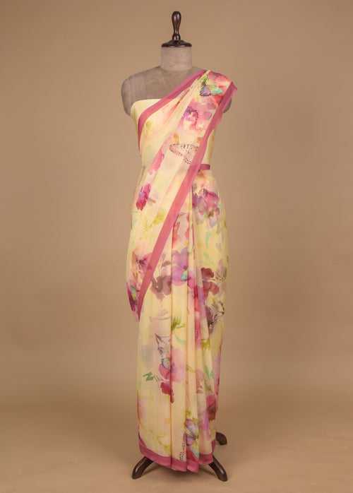 Pink Chiffon Printed Saree