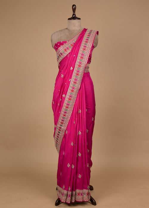 Pink Crepe Embroidered Saree