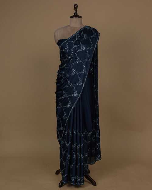 Blue Satin Embroidered Saree