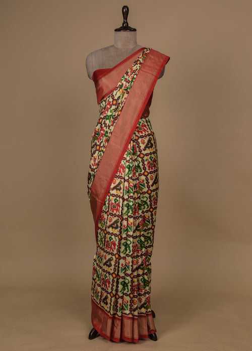 Cream Silk Patola Saree