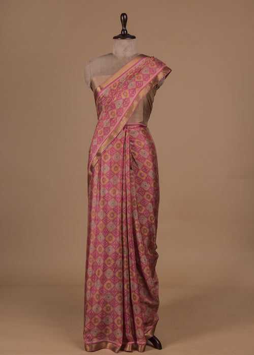 Pink Crepe Printed Saree