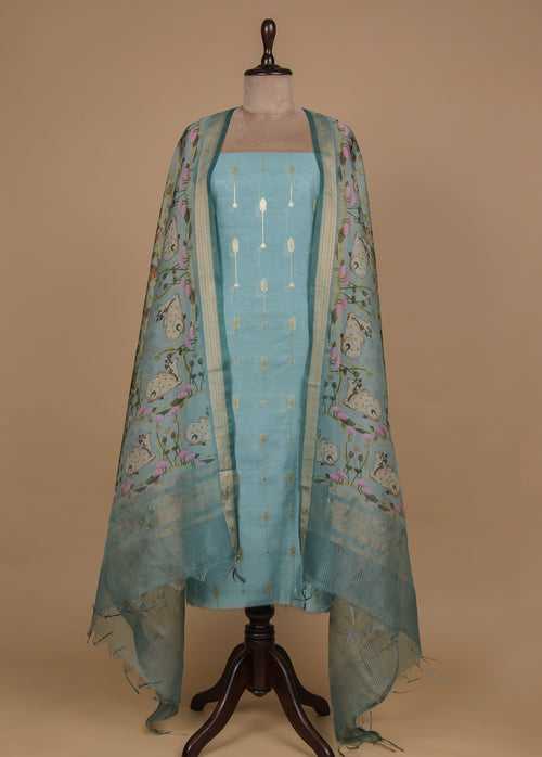 Blue Chanderi Dress Material