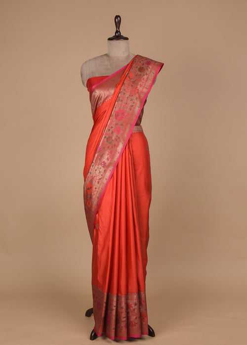 Red Dupion Silk Banarasi Saree