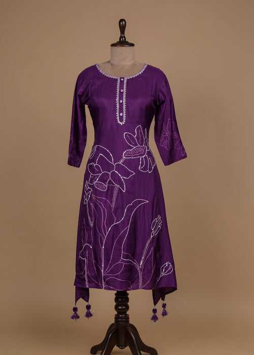 Purple Crepe Silk Kurti