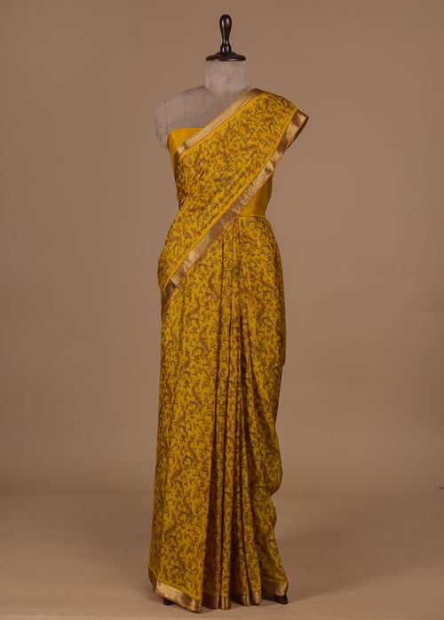 Yellow Crepe Printed Saree