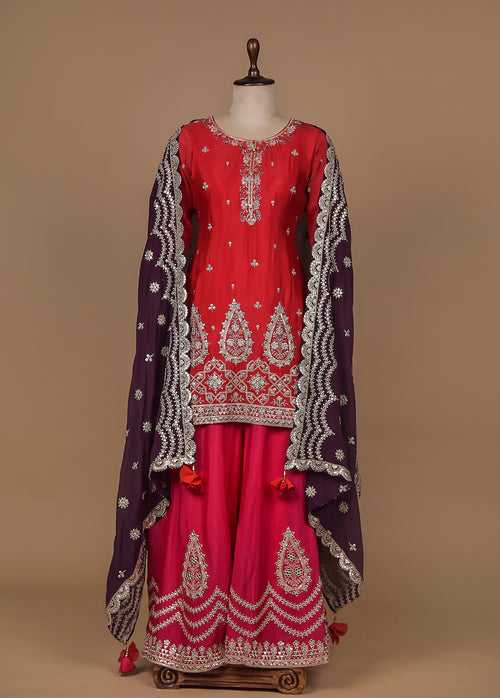 Red Georgette Sharara Set