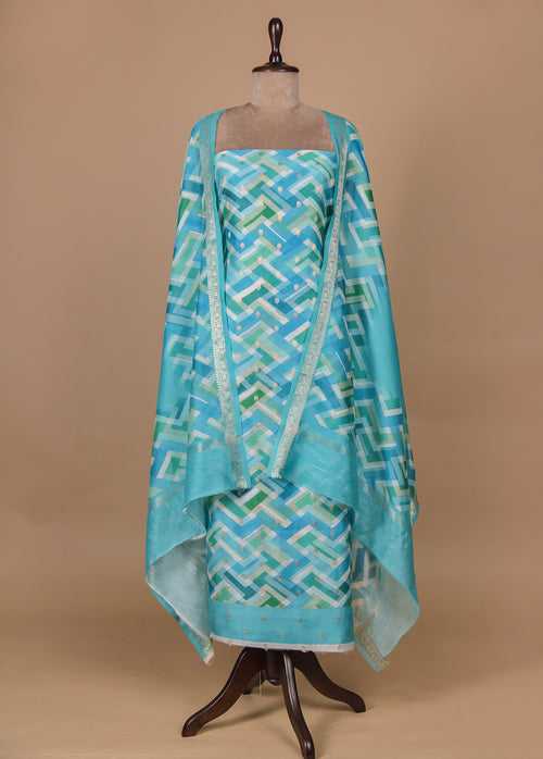 Blue Chanderi Dress Material