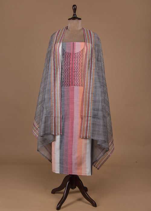 Multicoloured Handloom Cotton Dress Material