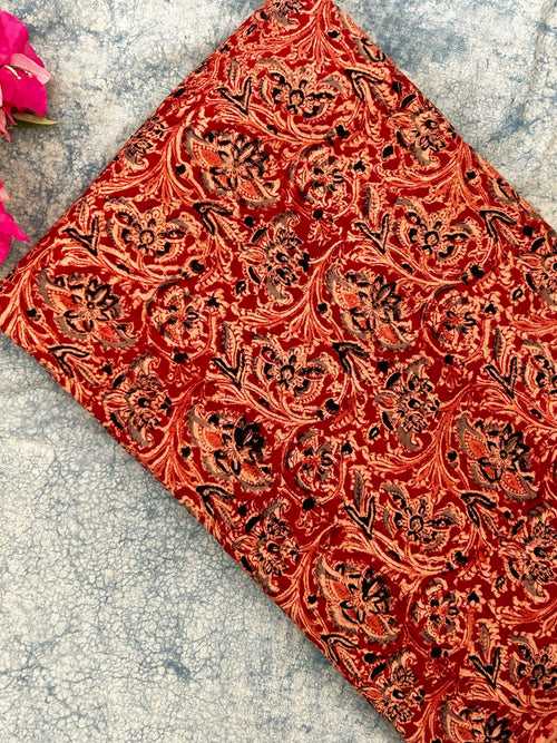 Handspun & Handwoven 2.5m Cotton Fabric With Handdone Pedana Kalamkari