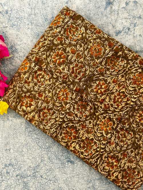 Handspun & Handwoven 2.5m Cotton Fabric With Handdone Pedana Kalamkari