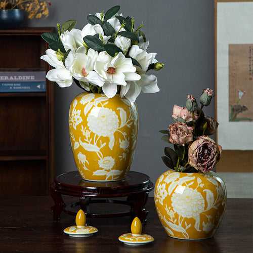 Yellow Ceramic Jar With Lid