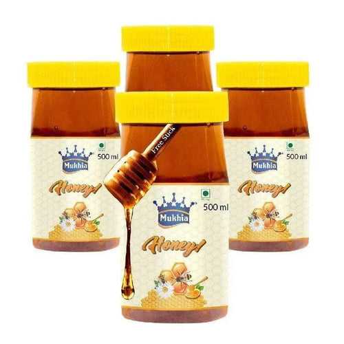 Mukhia 100% Pure Natural Honey Pack of 4 (500g Each) - Free Honey Stick