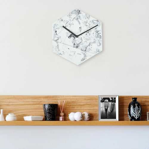 Marbled 12" Hexa Clock - Grey & white