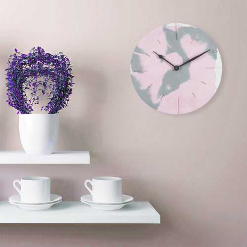 Marbled 9" Round Clock Grey Pink & Grey (With Stand)