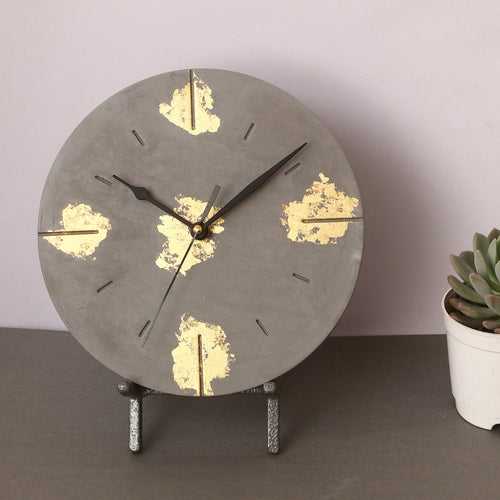 YC 9" Round Clock - Gold & Grey (With Stand)