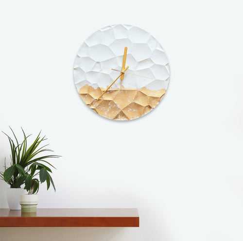 Lux 12" Round Pattern Clock - White & Gold