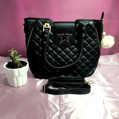 Ficuster Black Faux Leather Handbag