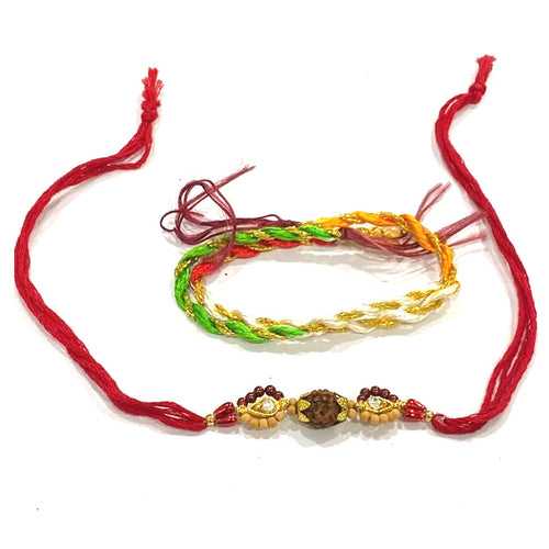 Handmade Rudraksha Gemstone Rakhi Raksha Bandhan Rakhi & Silk Thread - Beautiful Rakhi RK6