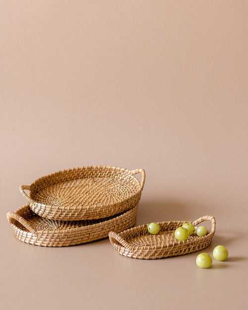 Cane Oval Tray with Handles