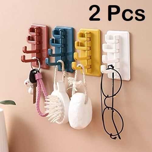 Hooks-Wall Hanging Hook with 4 prongs Plastic Abs Seamless Hook Adhesive 180� Rotatable/ Portable Strong Stick ( set of 2)