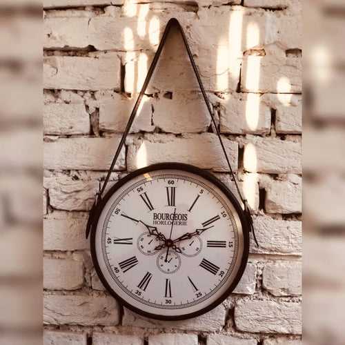 Hanging Wall Clock with Leather Belt