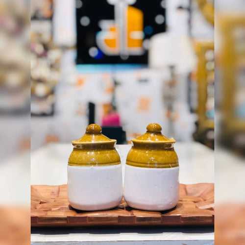 Ceramic Barni Container set of 2 in Mustard Contemporary