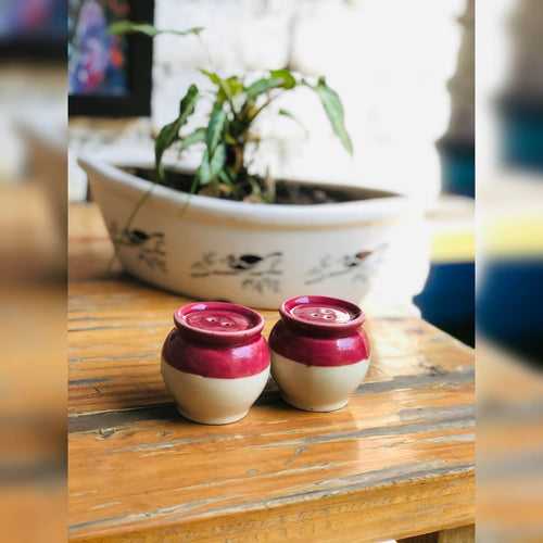 Ceramic Salt and Pepper Shakers Set | Salt and Pepper Set for Dining Table | Set of 2 - 1 Salt and 1 pepper Dispenser | Colour:- Pink With White