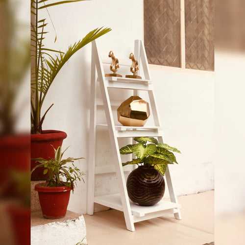 White wooden Ladder | Decorative ladder shelf | Foldable ladder Shelves | wooden ladder shelf | 3 Ft White ladder Bookshelf