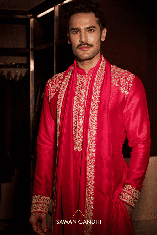 Hot pink  thread embroidered kurta