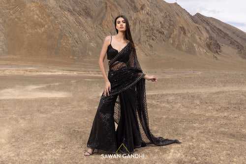 Black cutdana sequins saree