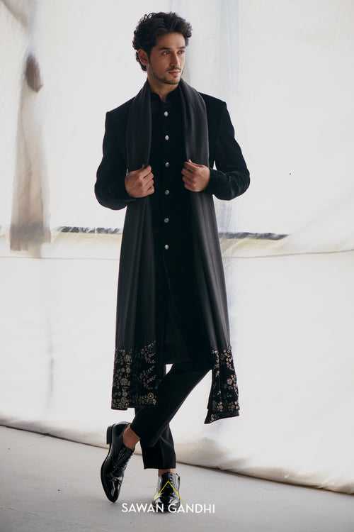 Black velvet sherwani